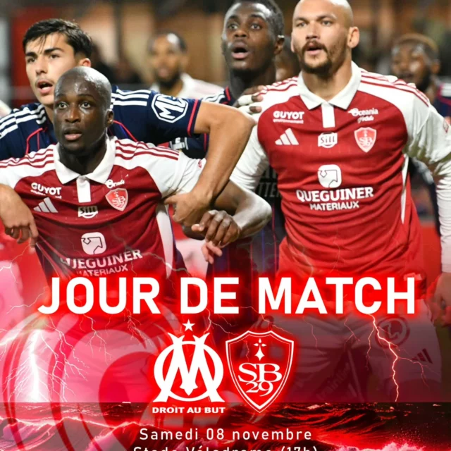 C'est jour de match, le @stadebrestois29 se déplace chez l'@olympiquedemarseille ce samedi après-midi (17h)
#omsb29